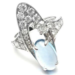 Rare! Authentic Bvlgari Bulgari Elysia 18k White Gold Diamond Blue Topaz Ring
